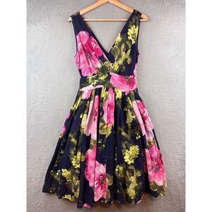 Aryeh  Floral V Neck Sleeveless Knee Length Fit Flare Dress small